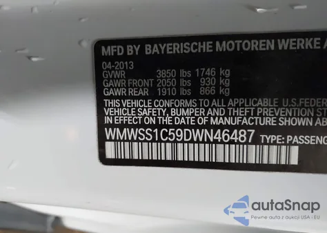 2013 Mini Paceman Cooper из США, поврежденный, VIN WMWSS1C59DWN46487